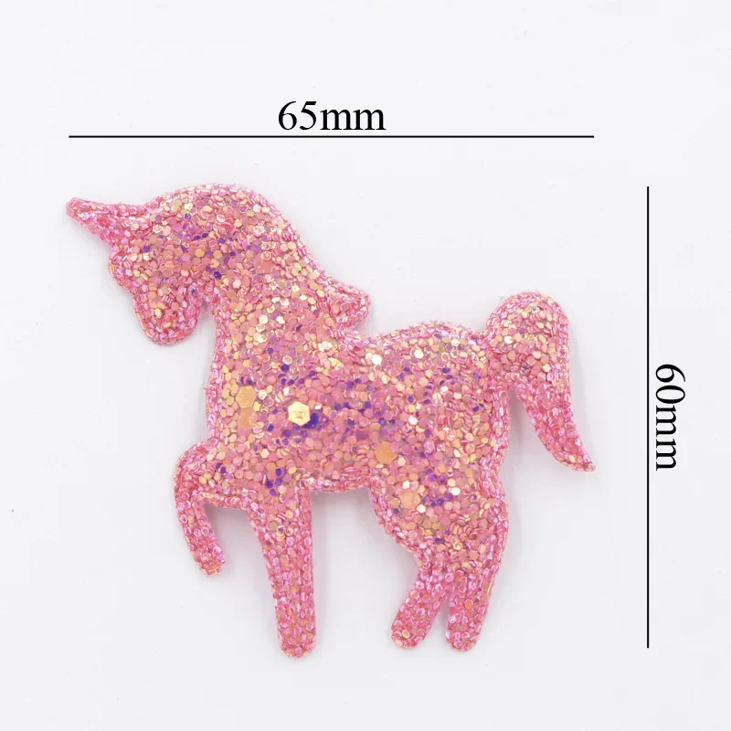 65*60mm Shiny Paillette Padded Patches Glitter Unicorn Appliques for Crafts Clothes Sewing Supplies DIY Hair Bow ornament