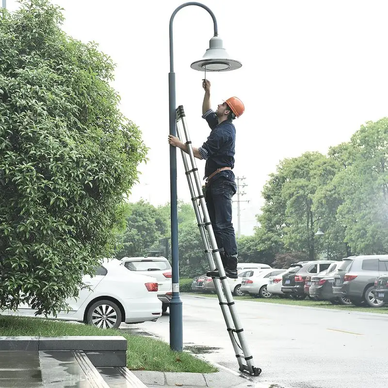 3.8M Ladder Retractable Folding Aluminum Herringbone Ladder Step Telescopic Extension Tall Multi Purpose Construction Tools