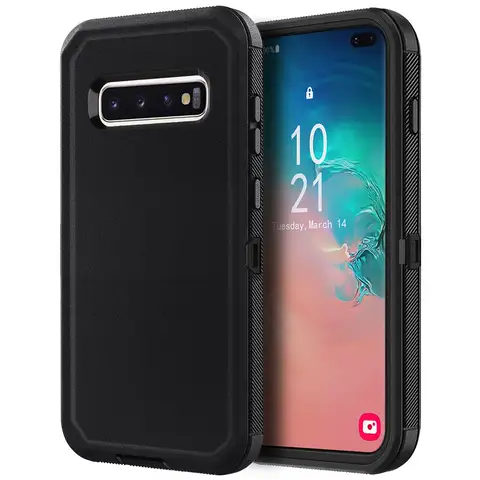 Black For Samsung Galaxy S10+ Plus S10 S10E Case Heavy Duty Shockproof Hard Protective Rugged Hybrid 3in1 Layers Phone Cover