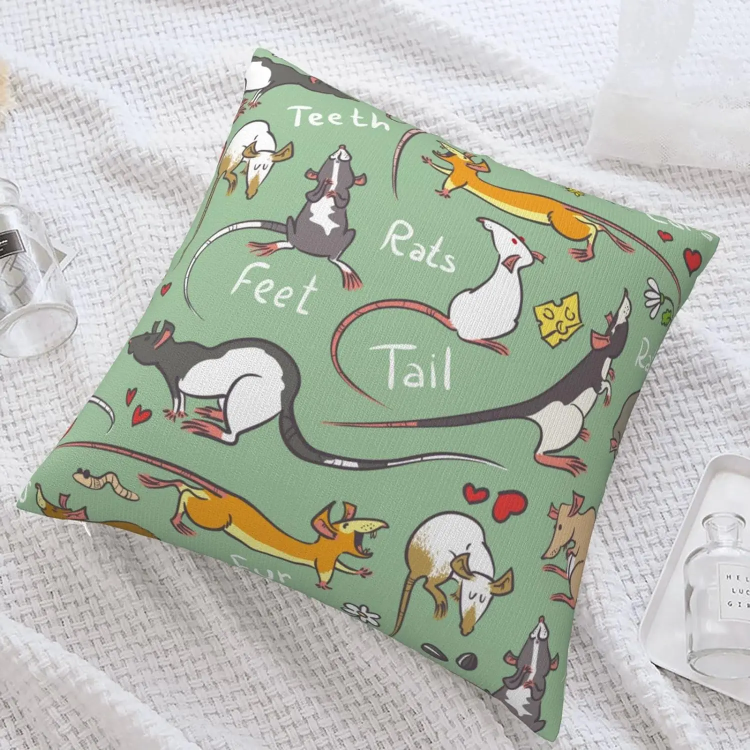 Janleap-funda de almohada decorativa con dibujos de ratón, cubierta de cojín con diseño divertido de animales y ratas