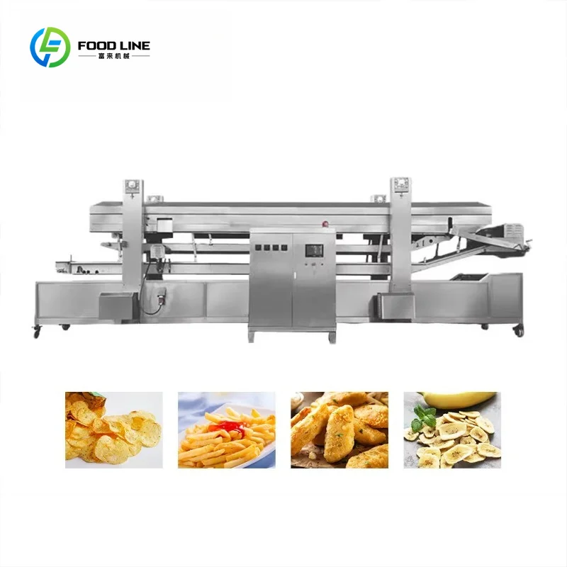 Continuous Fryer Machine Full Auto for Pork Rinds Broasted Chicken French Fries Food Processing Plant Custom