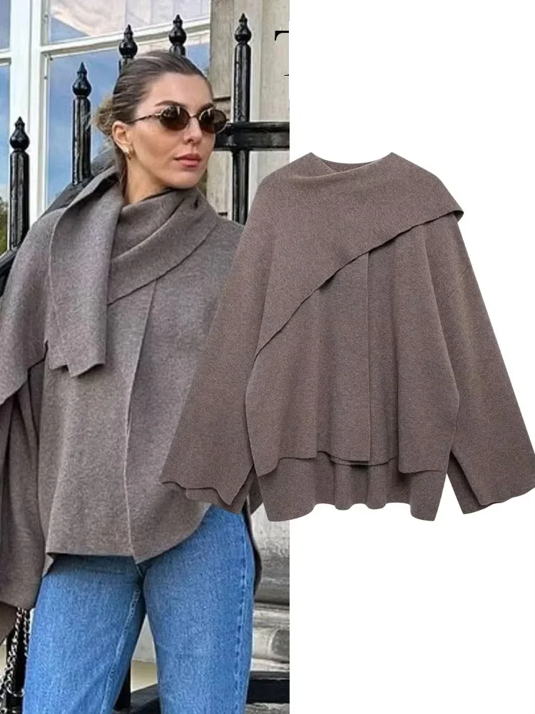 

HH женское элегантное шерстяное пальто с накидкой и воротником, женская шикарная повседневная куртка с длинными рукавами, 2024, осенне-зимняя свободная верхняя одежда