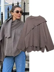 TRAFZA, abrigo de lana con cuello de capa empalmado elegante para mujer, chaqueta informal elegante de manga larga para mujer, prendas de vestir exteriores holgadas para Otoño e Invierno 2024