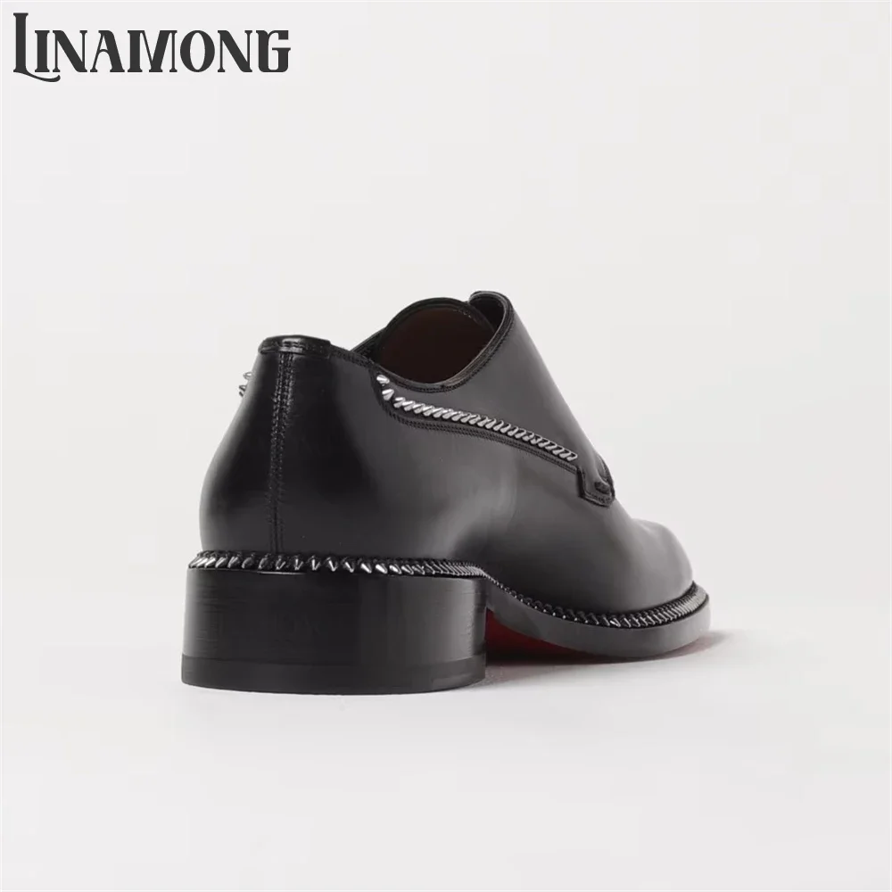 Studded Leather Derby Shoes Classic Styles Spike Embellishments Dress Shoes Almond Toe Handmade Lace-Up Leather Shoes for Men