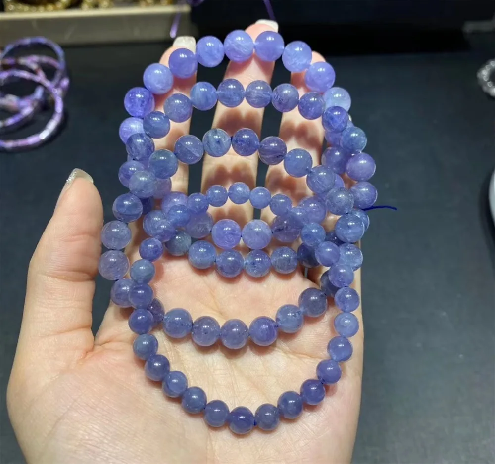 Natural Tanzanite Bracelet For Woman Man Gift Round Beads Stretch Crystal Gemstone Strand Jewelry 6mm 8mm  10mm