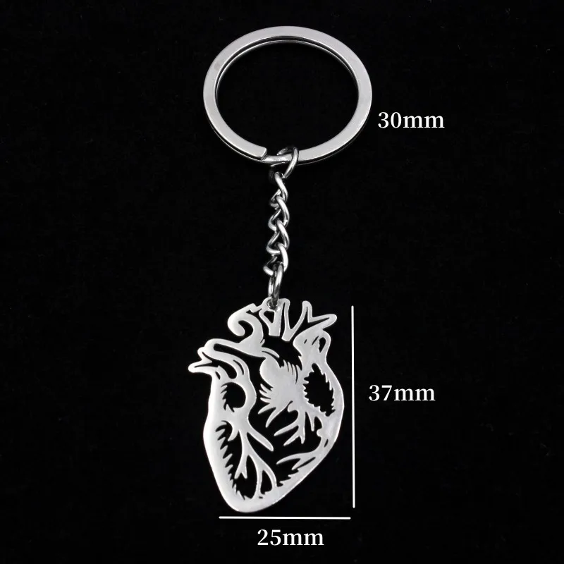 Fashion Stainless Steel Keychain Body Organs Heart Charms Keyrings for women mens Key Chain Gift