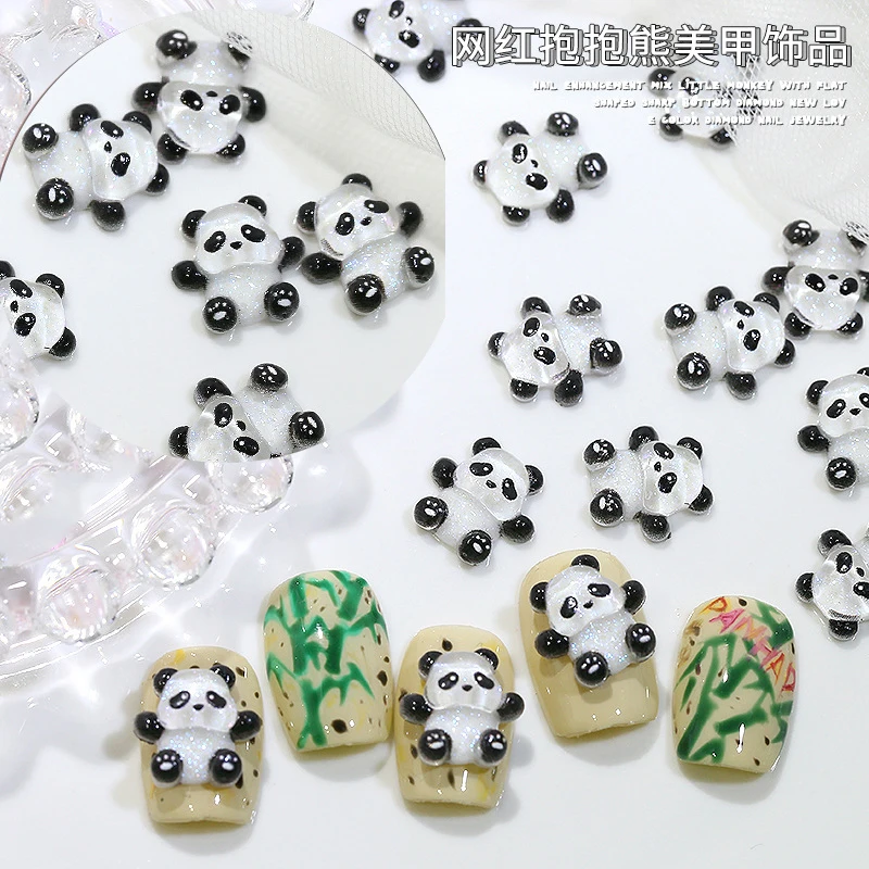 20PCS Kawaii Black White Panda Resin Nail Art Charms 3D 12x12mm Cute Carton Rhinestones Decor Manicure DIY Accessories