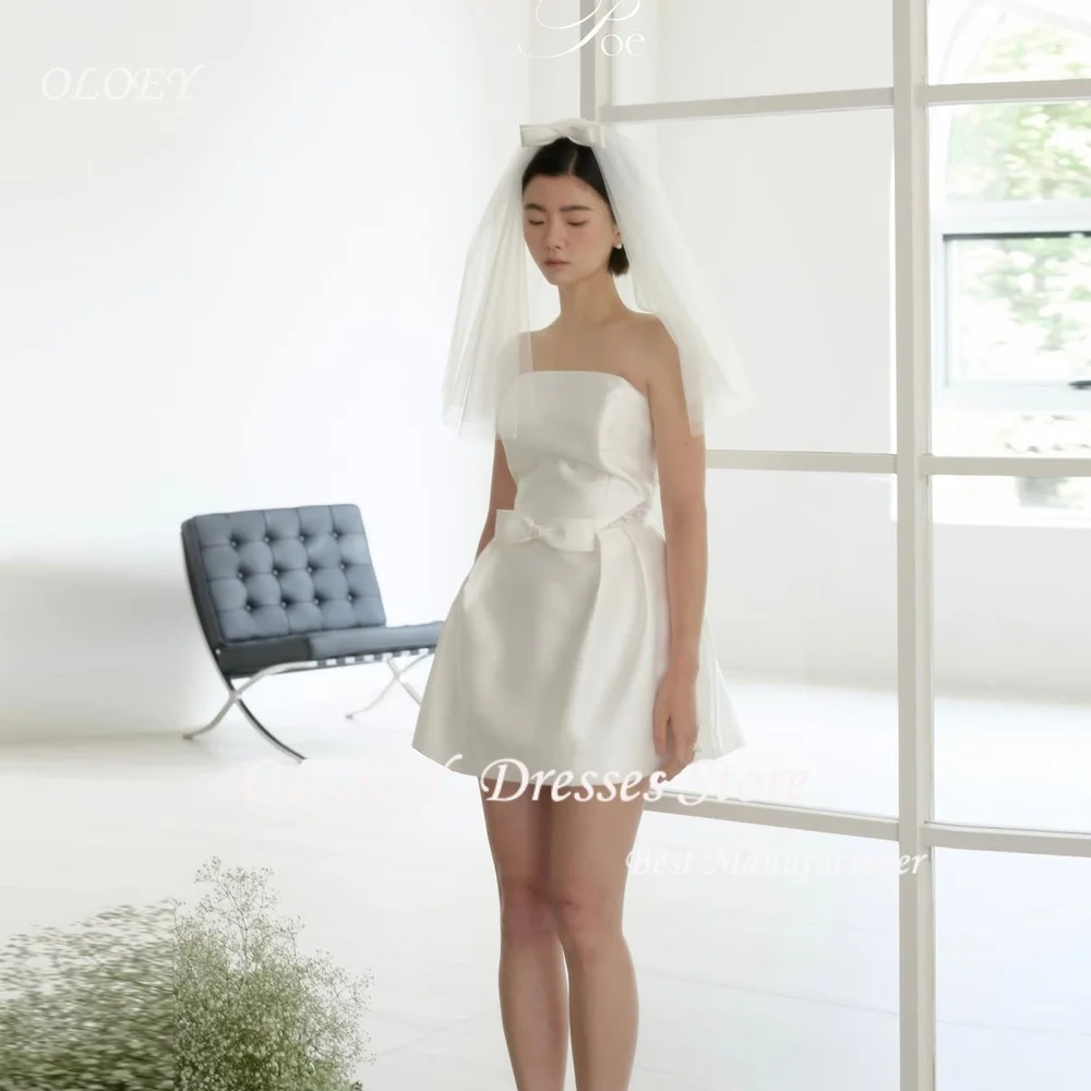 

OLOEY Simple Ivory Satin Evening Dresses For Korea Photo shoot Strapless Mini-Length Formal Party Customized Wedding Photo shoot