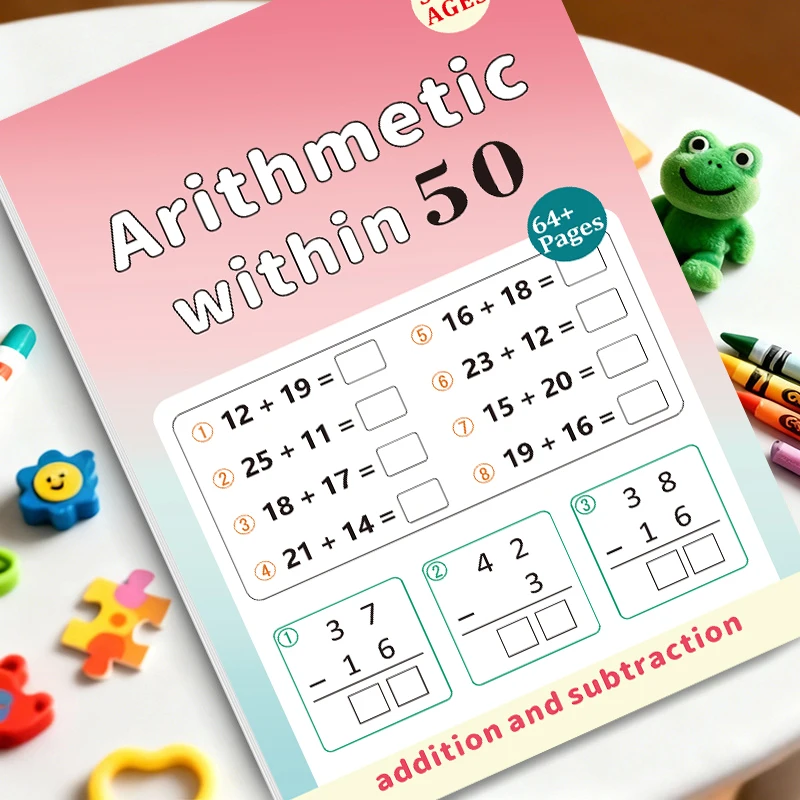 Preschool Math Workbook Arithmetic within 50 Addition & Subtraction Practice Book 64 Pages Kids Early Learning Exercise workbook