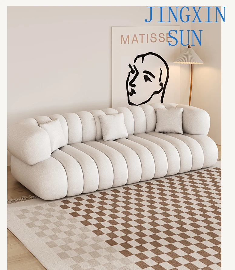 Nordic cream style sofa, small living room, lamb velvet minimalist fabric sofa