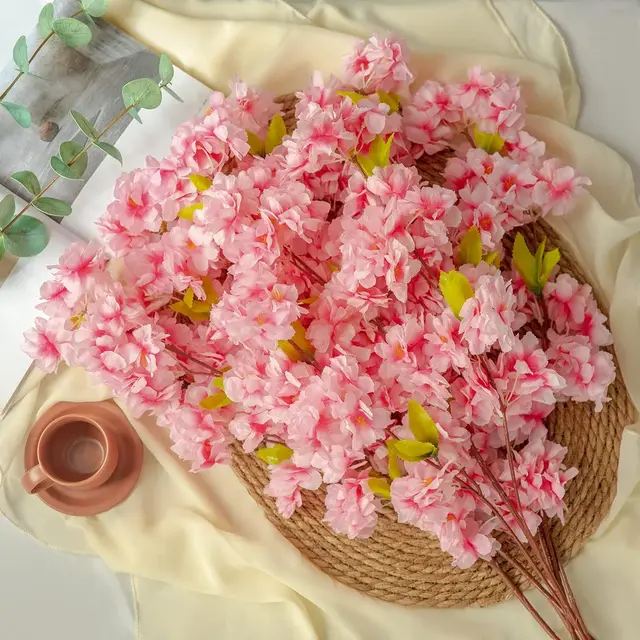Sakura Artificial Flowers Bouquet for Garden Party Wedding Marriage Decoration Home Room Decor Fake Flowers Table Vase Ornament 5