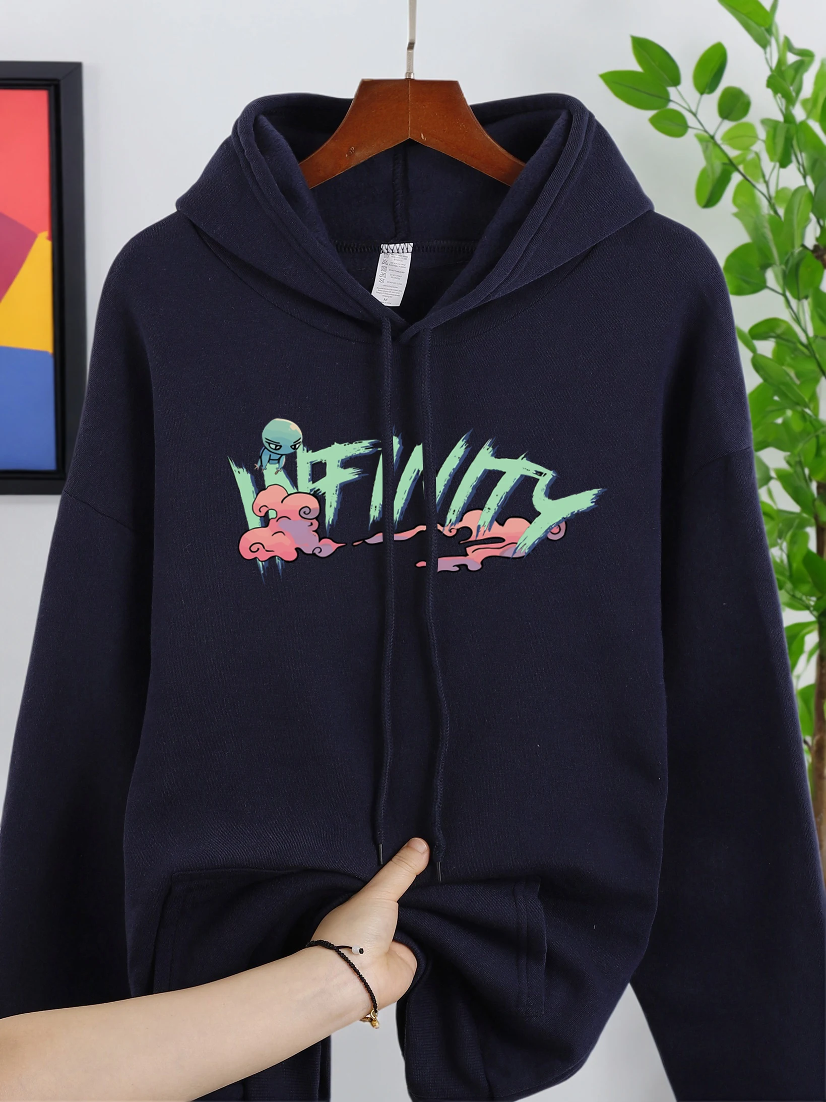 Verheißungsvolle Wolken und Buchstaben gedruckt Sweatshirt Männer Mode Kleidung Herbst Fleece warme Pullover Unisex lose Farbe Streetwear