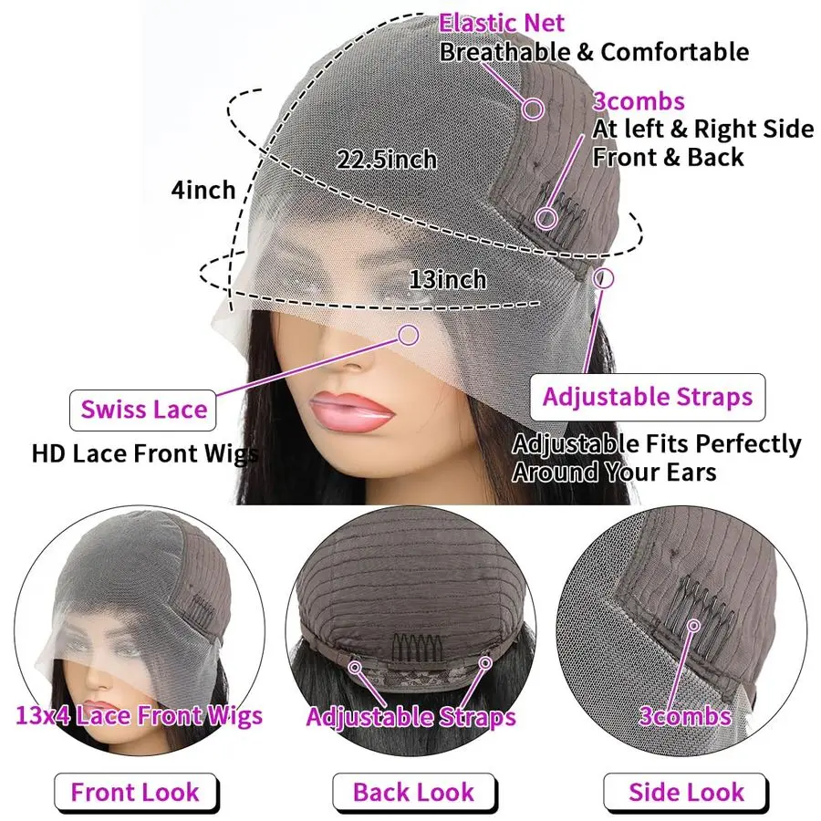 Wig Rambut Asli Deep Wave Lace Front untuk Wanita, 13x4 HD Deep Curly Lace Front Wig Rambut Asli Pre Plucked Deep Wave Lace