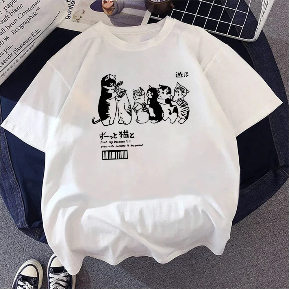 

Cartoon Cat T-shirt For Women Fashion Print Cat Summer T-shirts Short Sleeve Woman Kawaii Tshirt Cute Young Girl T Shirt