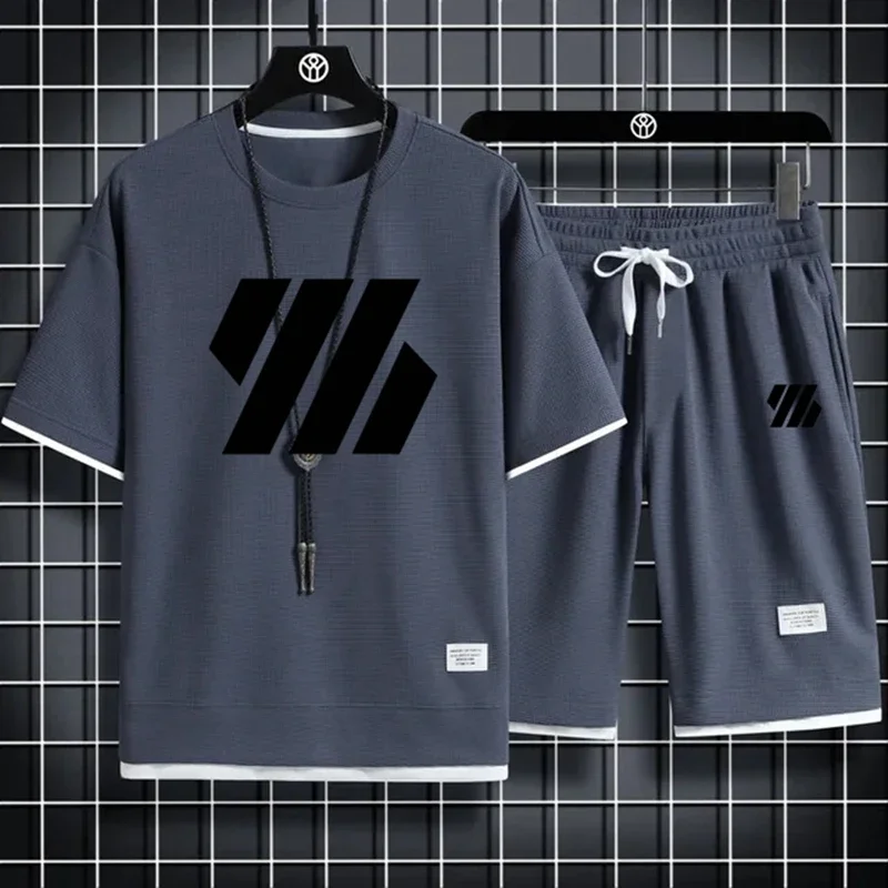 Men's sportswear fashion short-sleeved sportswear set, men's suit, men's summer two-piece suit, casual T-shirt and shorts set