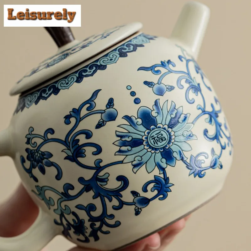 230 مللي الصينية المباركة الأزرق والأبيض إبريق الشاي بوتيك رو فرن وعاء صانع الشاي غلاية مع فلتر الشاي الصيني تشا لوازم الحرفية