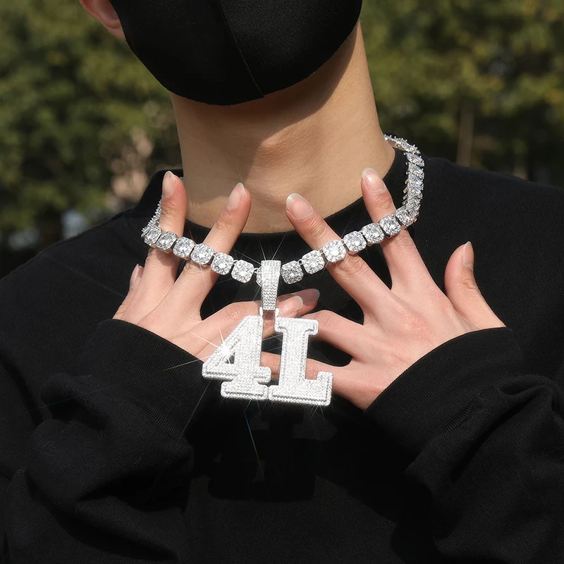 Aangepaste Splice Persoonlijkheid Grote Cijfers Letters Naam Hangers Kettingen Voor Mannen Hiphop Bling Iced Out Cz Rapper Sieraden