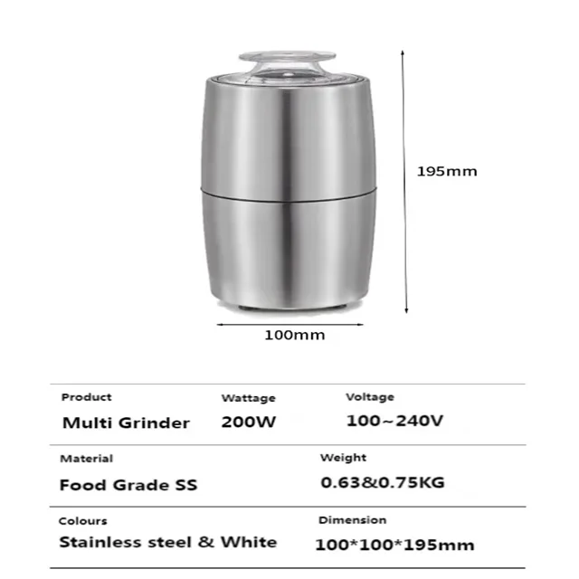 다기능 전기 커피 원두 분쇄기 스테인리스 스틸 250W 향신료 블렌더 곡물 분쇄기 전기 건조 허브 분쇄기