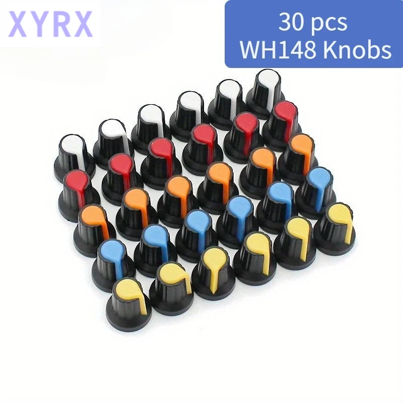 In spot 30pcs/lot WH148 Potentiometer knobs 15X17mm 6mm  Potentiometer Plastic Knobs Cap 5 colors Yellow Orange Blue White Red