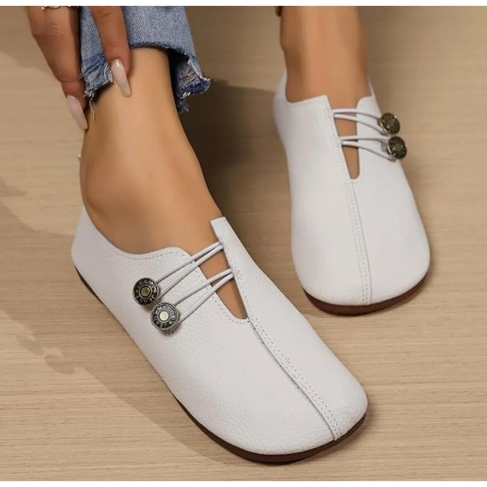 2024 Women Shoes Brand Designer Shoes Woman Square Toe Japanned Leather Flats Vintage Narrow Band Loafers Luxury Shoes for Women