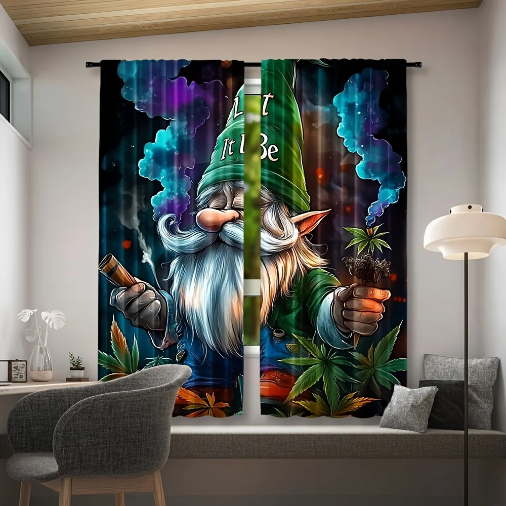 Funny Gnome Curtain, Psychedelic Mushroom Window Drape, Fantasy Forest Blackout Panel, Man Cave Game Room Home Decor