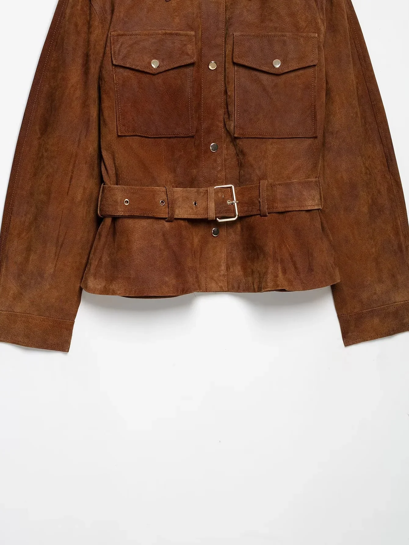 KONDALA Vintage Casual Damen Wildlederjacke mit Knöpfen, Gürtel und Taschen, Modische Jacke für Herbst/Winter 2026, Streetwear, Bürojacke für Damen – Detail 6