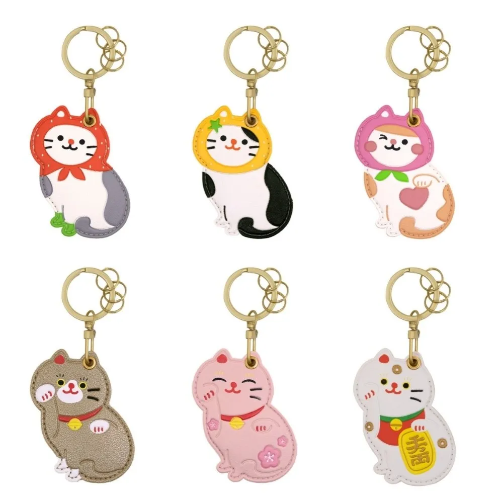جميل الفاكهة كيتي حامل بطاقة الوصول Maneki-neko الجلود فورتشن القط قلادة كيرينغ البرتقال الخوخ بطاقة التحكم في الوصول قلادة