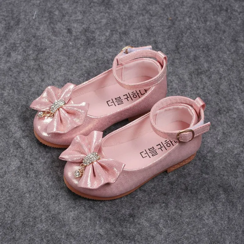 2023 Spring Autumn Fashion Baby Girl Shoes Princess Bow-knot With Rhinestone Pendant Kids Single Shoes For Girls Children