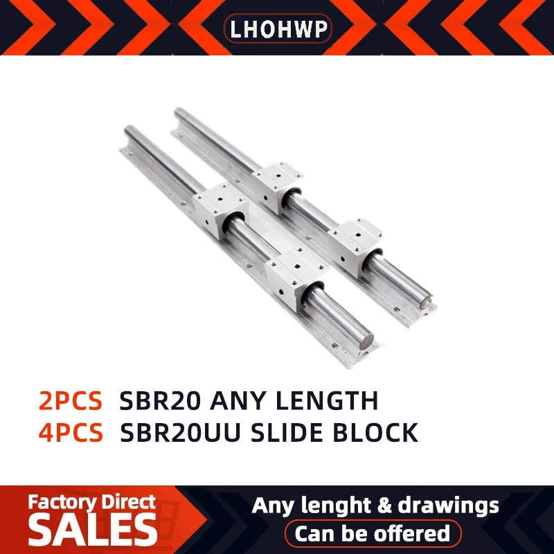 

SBR linear Rail 2pcs SBR20 20mm linear Rail Any length Guide Rail + 4pcs SBR20UU Slide Block For Cnc Parts