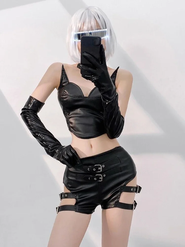 2025 Sexy Adult Jazz Dance Suit Nightclub Bar Dance Clothes Black Crop Top Hot Shorts Showgirl Ds Performance Clothing  yj884