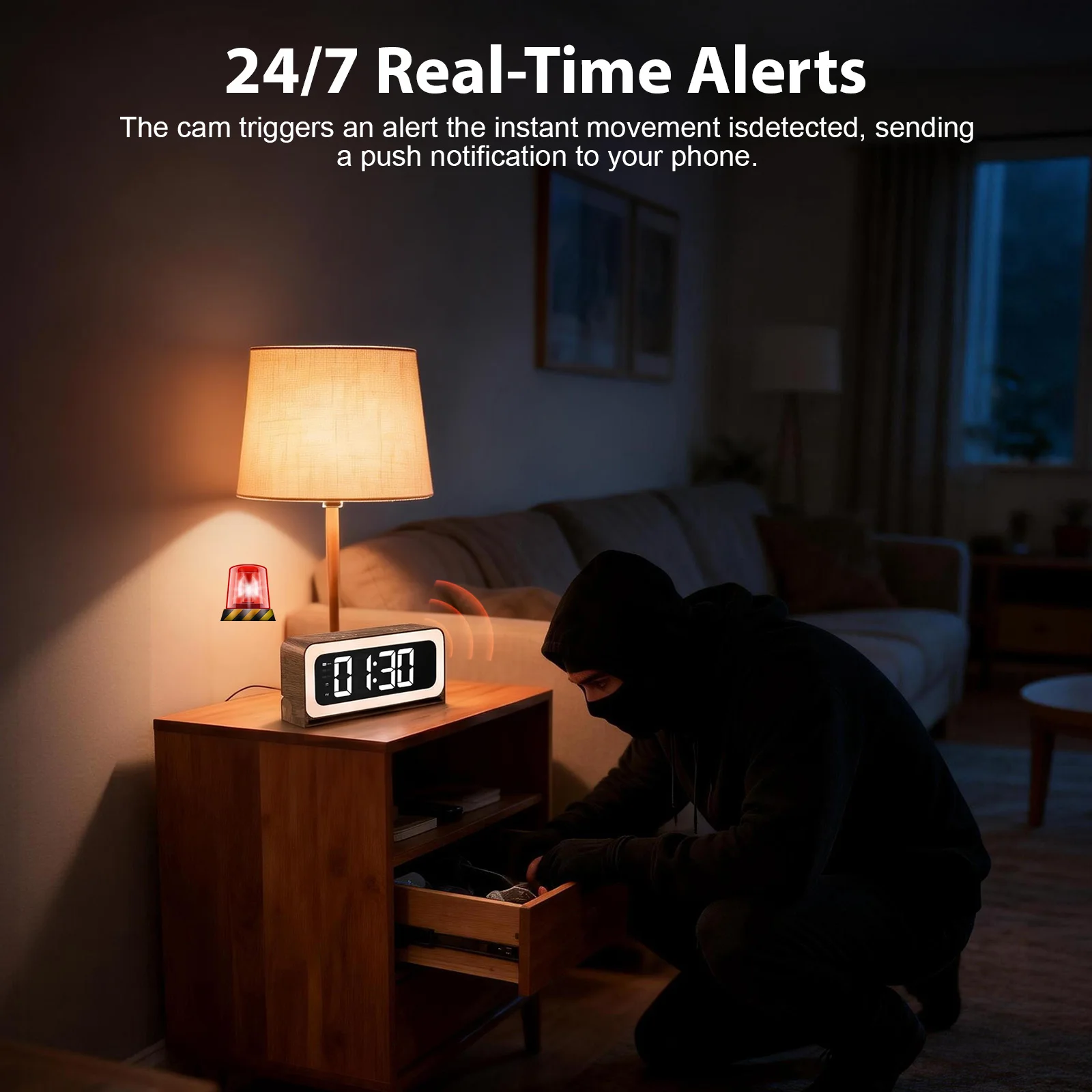 2K WiFi6 Clock Camera, Full Color Night Vision, Human Detect, 2-Way Audio, TF/Cloud Storage, 2.4G/5G Dual Band Wood
