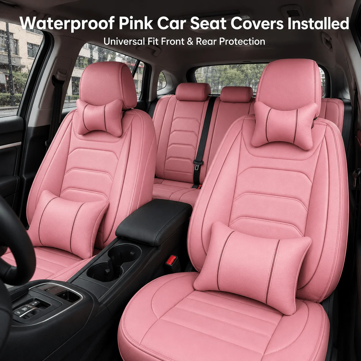 Coprisedili Rosa per Auto Piccole a 5 Posti, Set Completo in Pelle PU Impermeabile per Protezione Sedili Anteriori e Posteriori