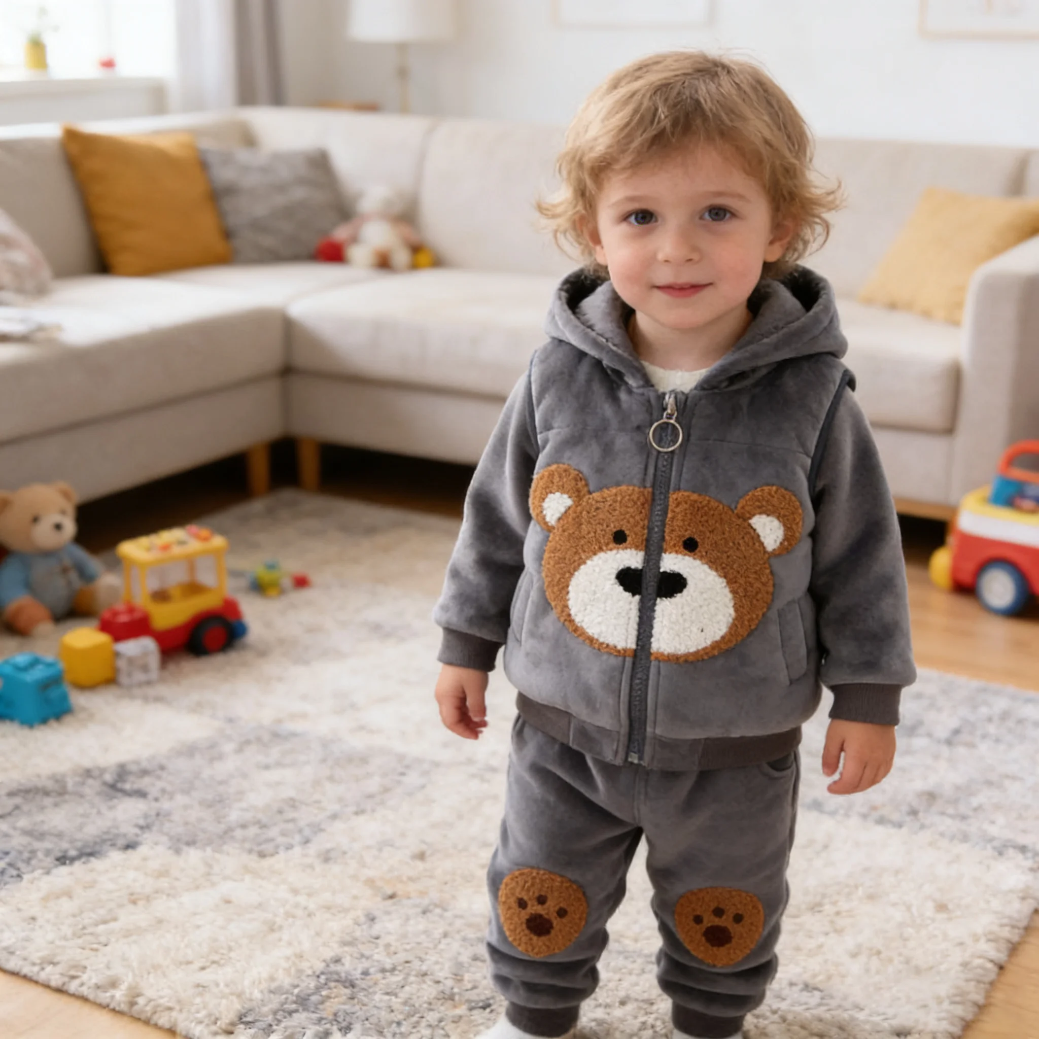 

Cartoon Cute animal Fleece Warm Hooded Vest Coat Pants 3Pcs Suit Autumn Winter Baby Boys Clothing Set for 1 2 3 4yr Kids Clothes