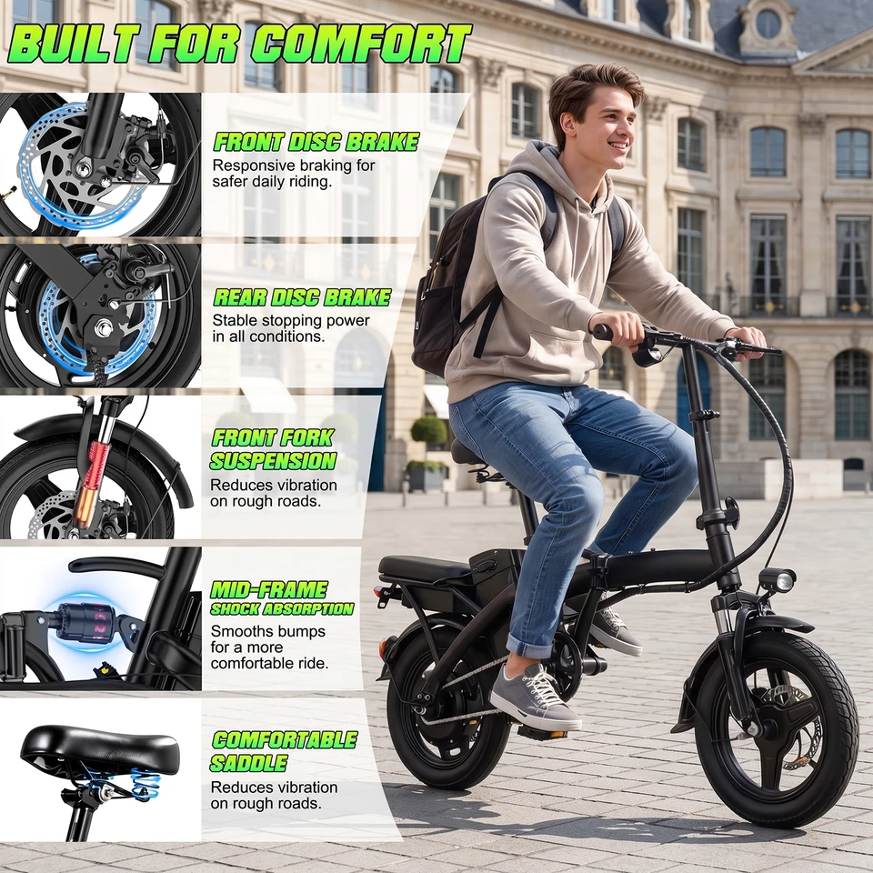 Electric Bike for Adult, 20MPH,Peak 560W Motor,48V Removable Battery,14inch Folding Electric Bike,Maximum 32 Miles,1Year Warranty Ebike image 5