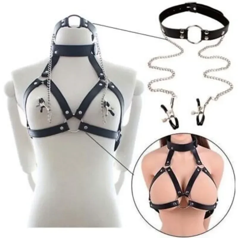 Sex Bondage Nipple Clamp SM Chest Harness Breast Clamp Neck Collar Restraint Fetish Kit BDSM Strap for Adult Sex Game Sex Shop