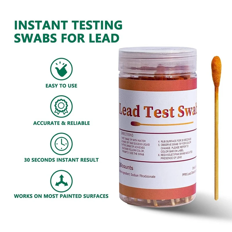 Lead Test Swabs, Instant Lead Test Kit For All Painted Surfaces,Ceramics, Dishes, Metal, Wood, Lead Testing Strips