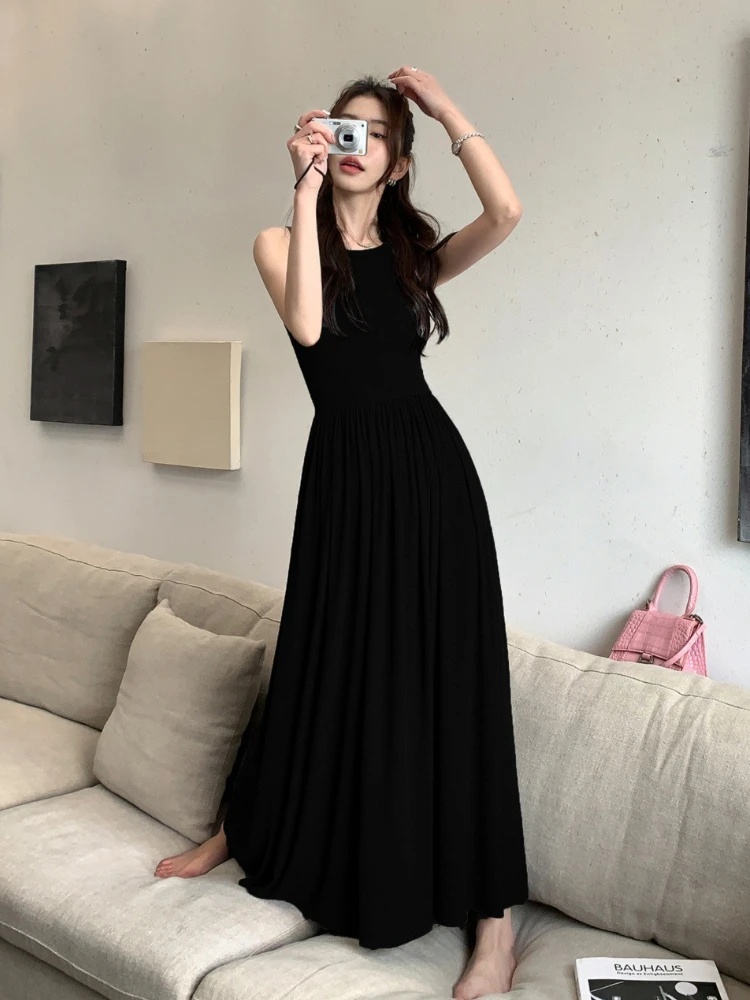 Abito da donna Chic Midi Abiti estivi Elegante tunica Party All-match Semplice senza maniche Moda Casual Stile coreano A-line Mujer