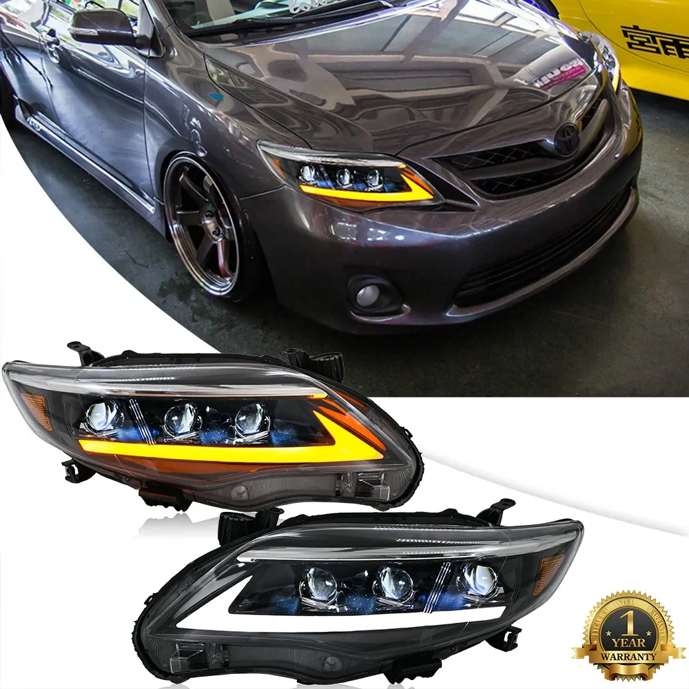 

1 комплект светодиодных фар в сборе, лампы проектора для Toyota Corolla 2011-2013, передние лампы DRL, пара указателей поворота, передние фары