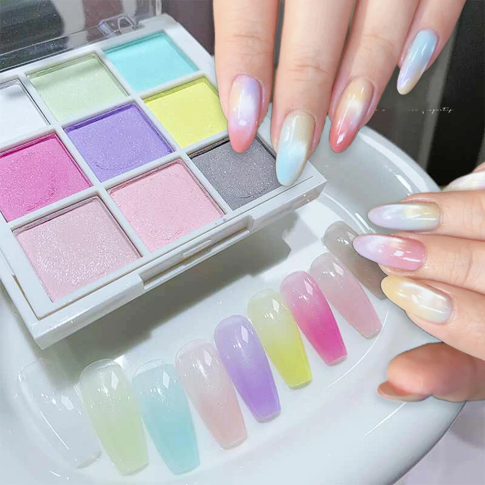 

9-Grids Solid Nail Patting Palette 9 Colors Gradient Powders for UV Polish DIY Pastel Fine Glitter Powders Matte Manicure Decors