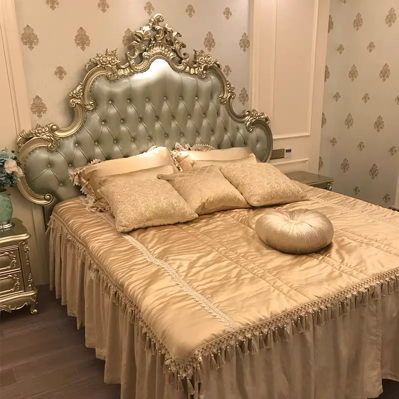 

European bed 1.8 meters neoclassical solid wood carving flower 1.5 meters bedroom double bed