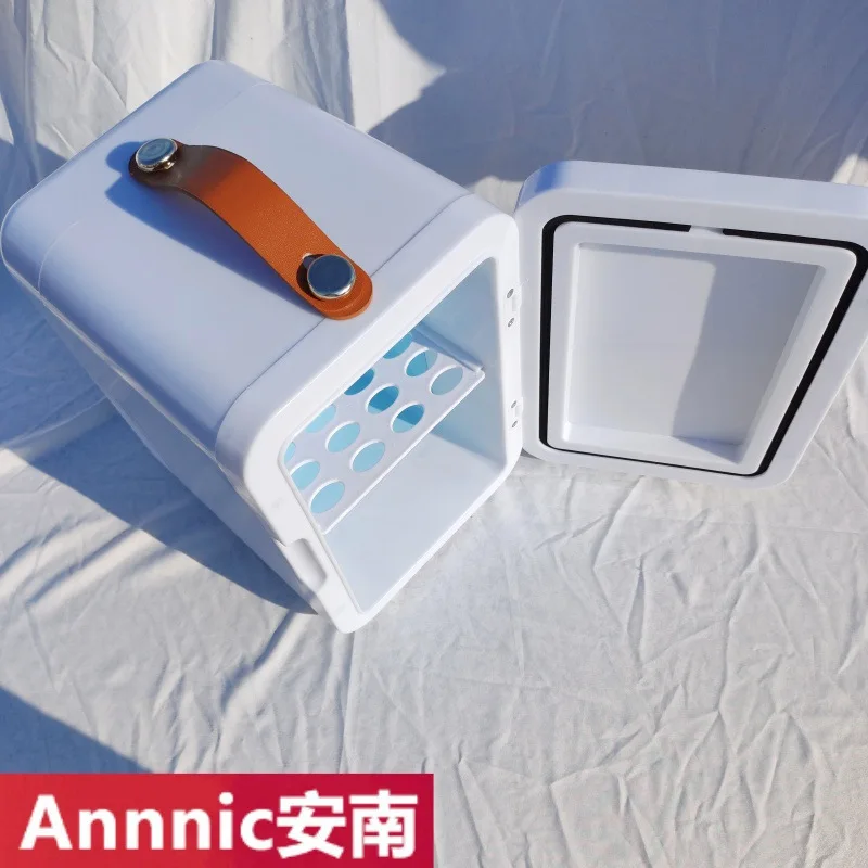 Portable Mini Fridge with Leather Handle Cooling Heating OEM Custom Molded Design for Skincare Face Masks and Fresh Fruits