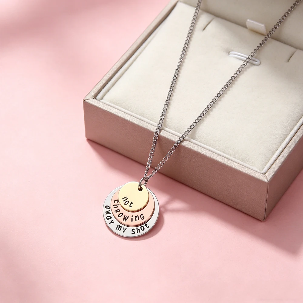 Catuni Three-Layer Circular Pendant Necklace Women's Stainless Steel Engraved Lyrics Pendant Unique Inspirational Quote Jewelry