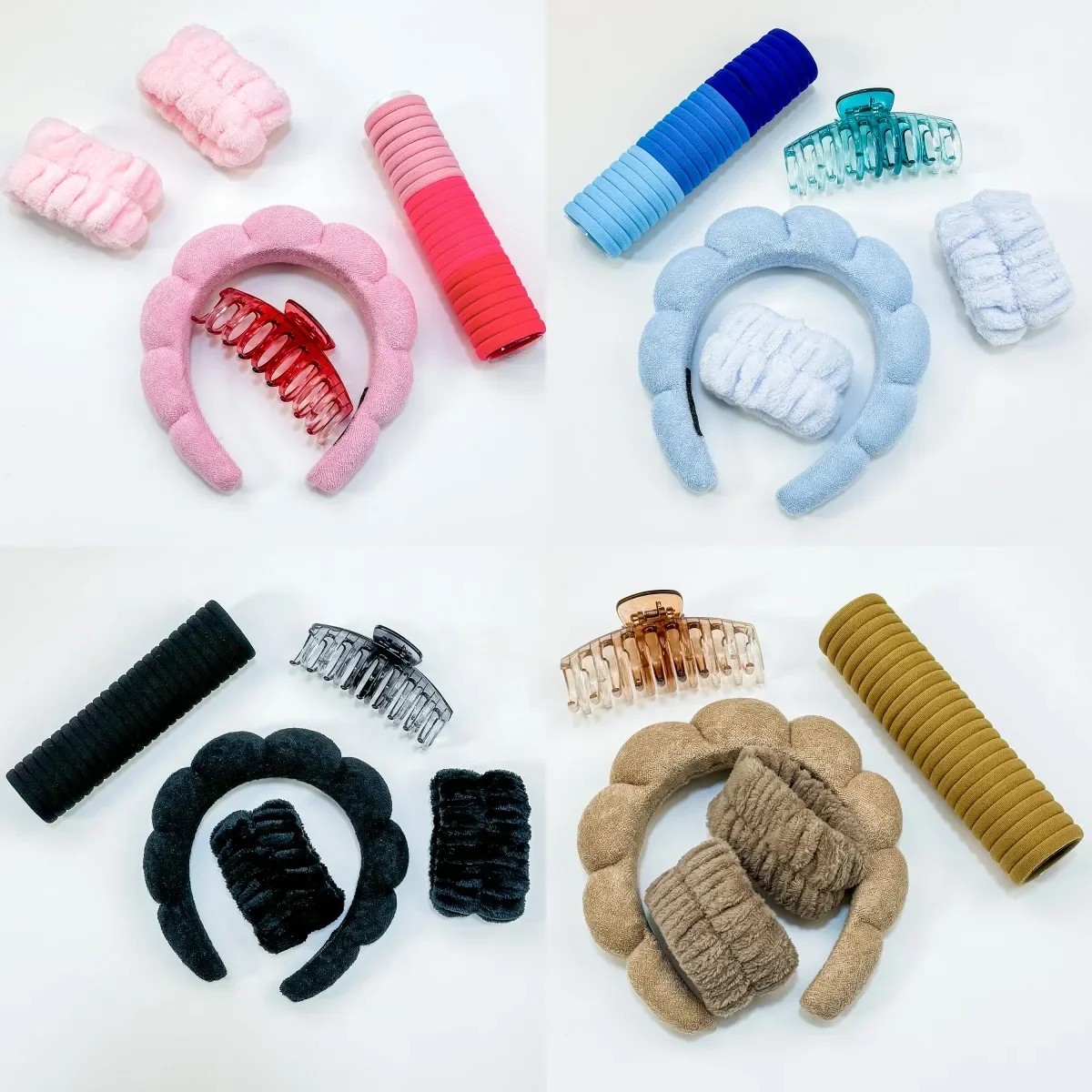 28PCS Spa Headband for Washing Face Wristband Set Hair Claws Clips Wrist Towels Bubble Hairbands Sponge Makeup Hair Accessories