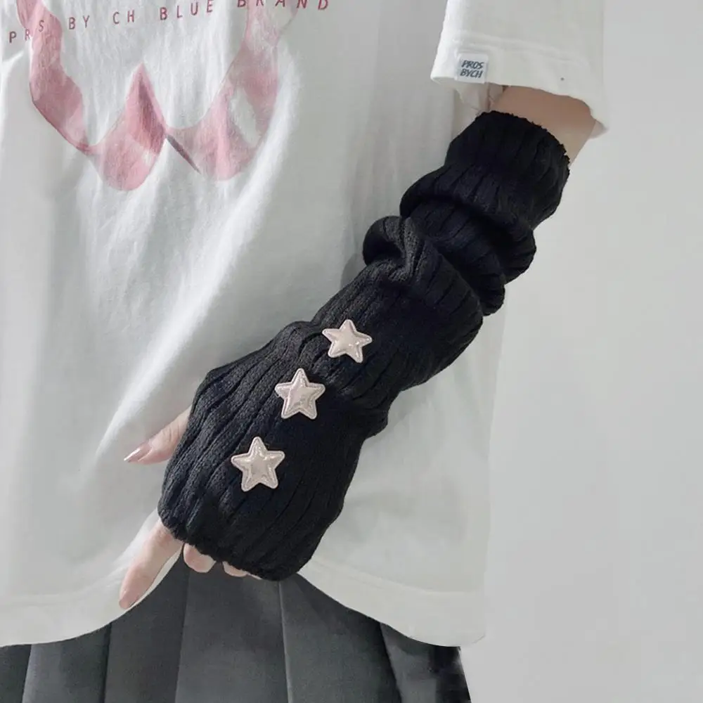 Sarung Tangan Goth Y2k Sarung Tangan Tanpa Jari Wanita Musim Dingin Hangat Lengan Rajutan Penghangat Lengan Sarung Tangan Halus Kasual Lembut Punk Sarung Tangan Gotik