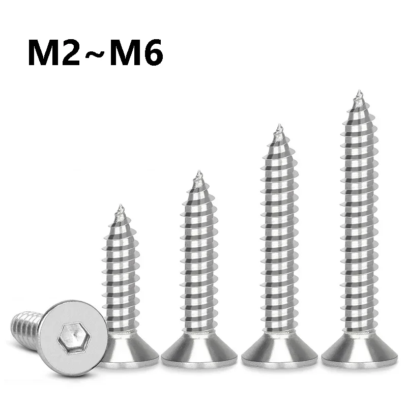 5~50Pcs 304 Stainless Steel Wood Self-tapping Furniture Screw M2 M2.5 M3 M3.5 M4 M5 M6 Cross Phillips Countersunk Head Screw