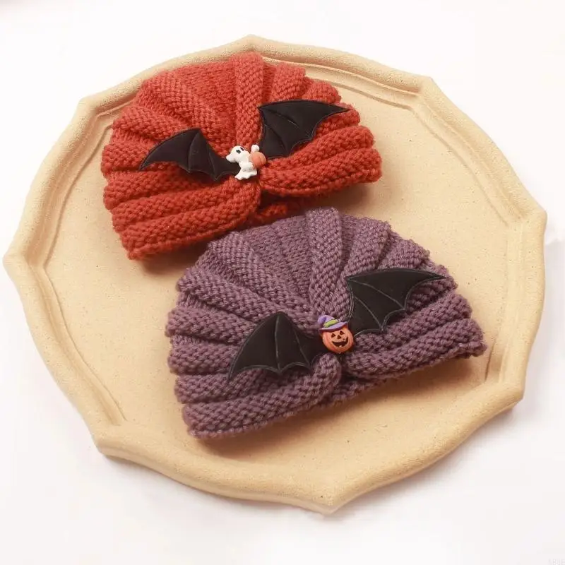 

N84E Baby Turban Hat Beanie Hat Winter Autumn Knitting Caps for Infant 0-24M Breathable Headdress High Stretchy Halloween Hat