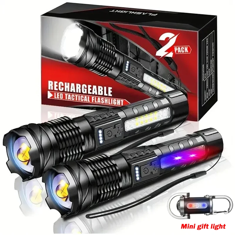 

Мощные светодиодные фонарики XHP50, сильный тактический фонарь с зажимом для ручки, 7 режимов, перезаряжаемый фонарь для кемпинга, рыбалки, аварийный зум-фонарь