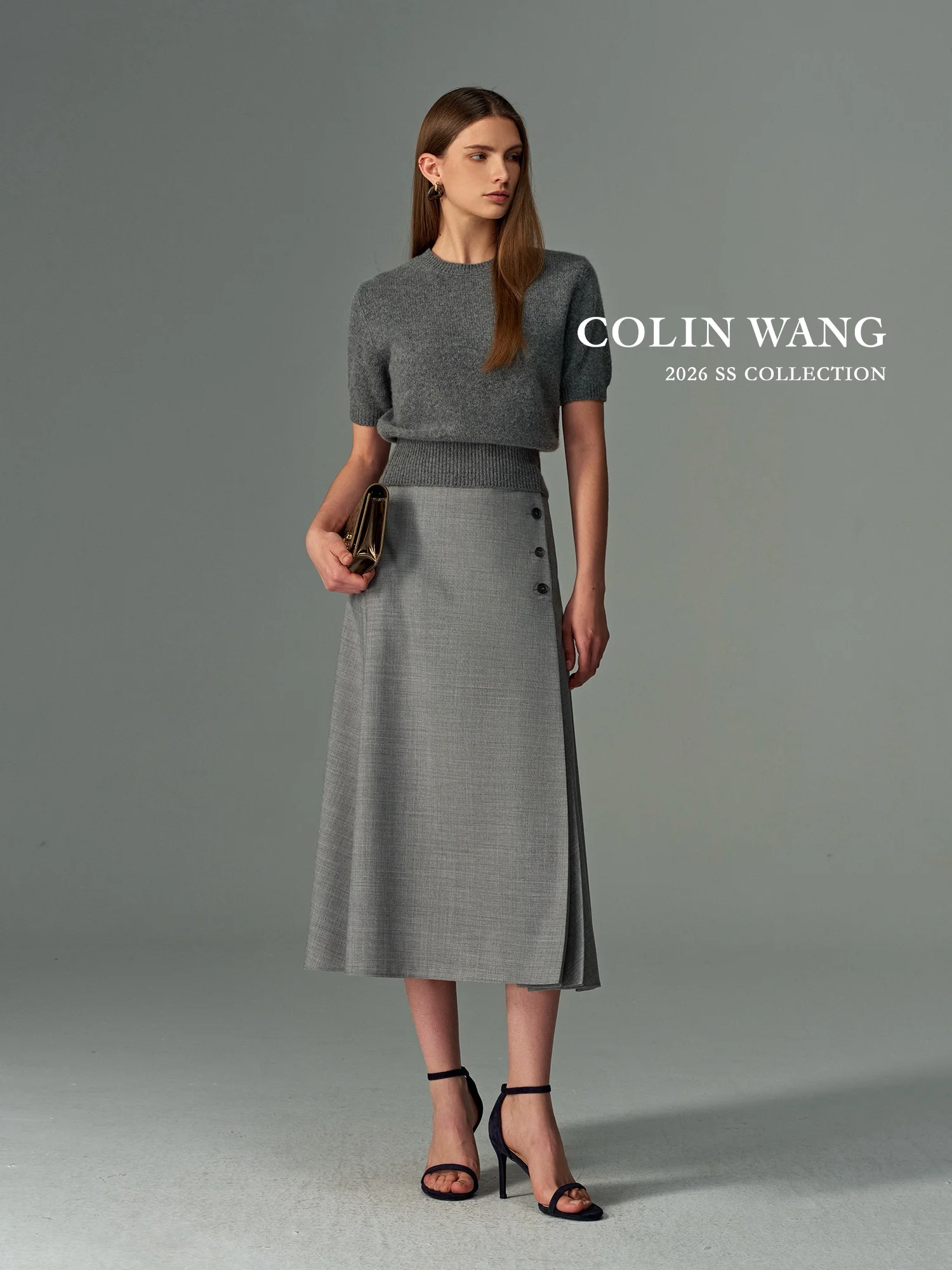 

Юбка А-силуэта из перуанской шерсти, ретро-дизайн для офиса, женская, со средней талией, 25% полиэстер, 75% шерсть, зимняя коллекция