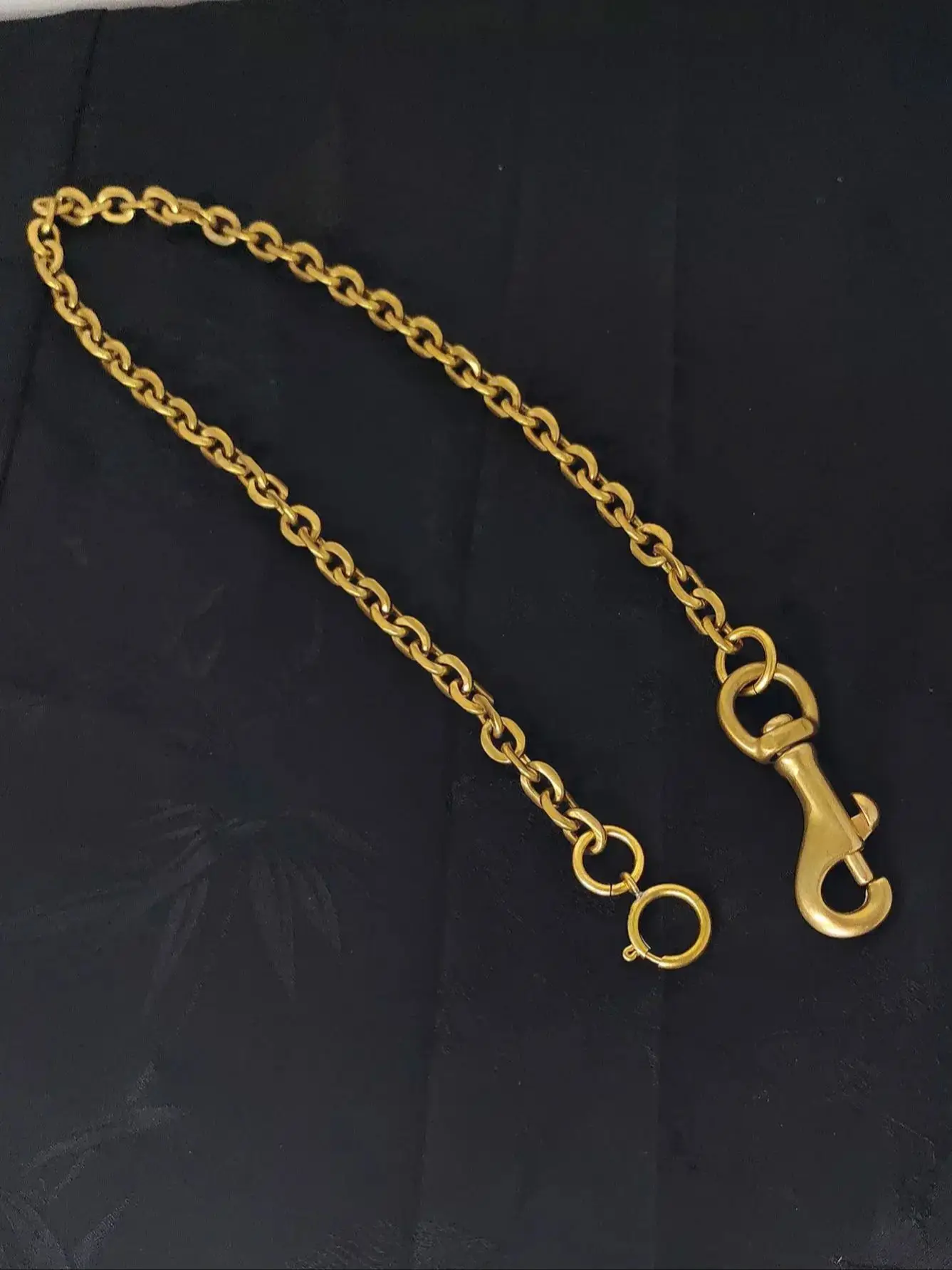 Feine Messing-Geldbörse, Jean-Schlüsselanhänger, Federzugschraube, drehbarer Haken, italienische flache Kreuzgliederkette, Geschenk für Freunde – Detail 4