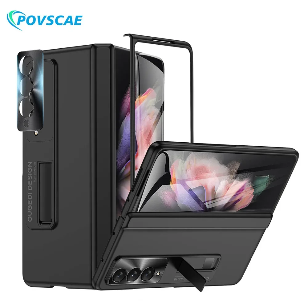 For Samsung Galaxy Z Fold 3 Case With Kickstand Screen Protector All-Inclusive Hinge Protective PC Shockproof Slim Phone Cases